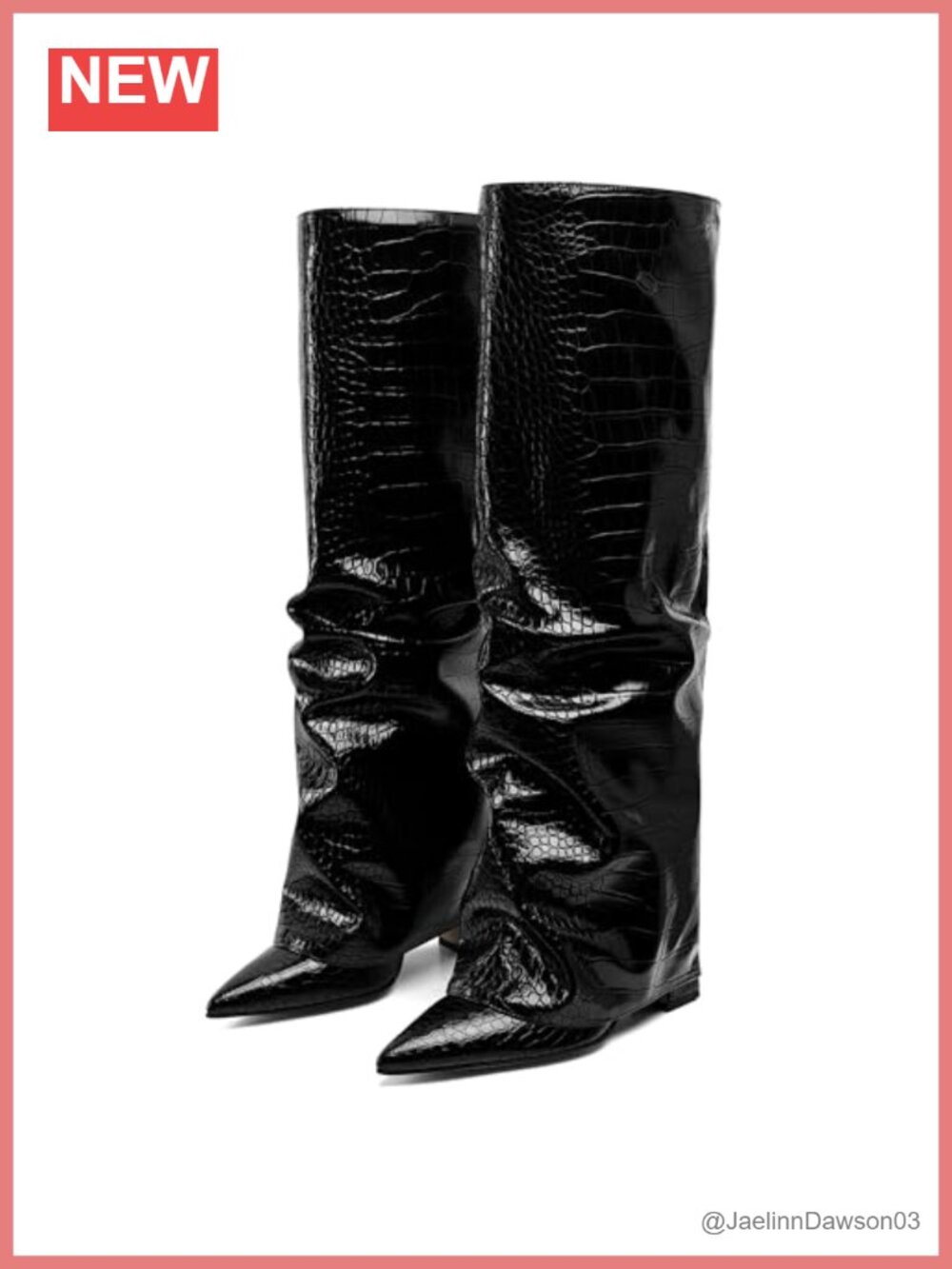 Fold Over Knee High Boots Wide Calf Chunky Heel Shark Boots